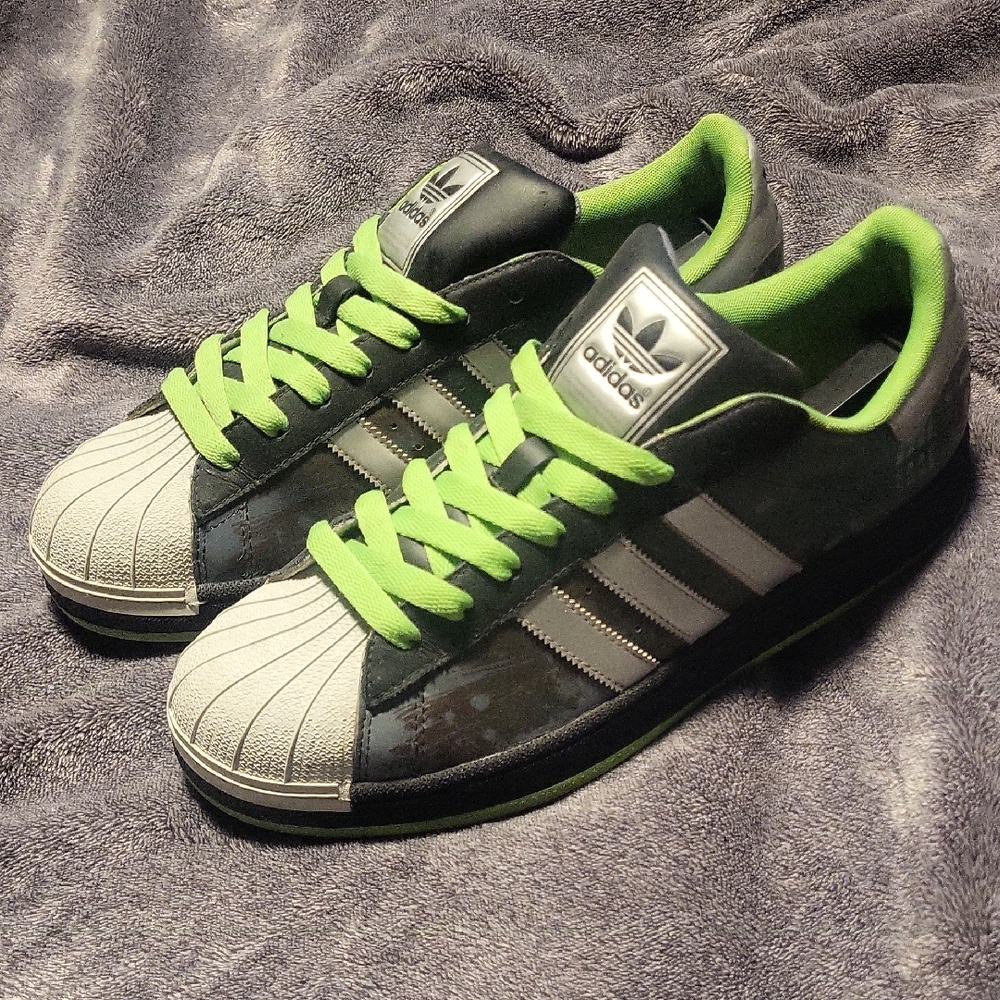 adidas Men’s Gray and Green Superstar Sneakers Mountain Dew Addition! Mens 11.5